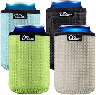 WKieason 12oz Standard Can Sleeves Insulators Sleeves Standard Can Covers 12OZ Beer Bottle Sleeves Coolers Holder Non-slip Neoprene Can Coolier Sleeves 4PC Pack (Green/Light blue/Grey/Black)