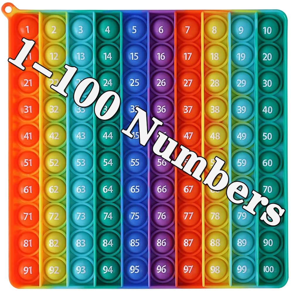 Large P0pp with Numbers, Rainbow Square Dimples Fidgett Ttoy 100 Bubble Math Toy Learning Tool for Teachers to Make Various Math Operations (1-100 Numbers)