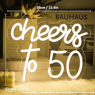 Cheers to 50 Neon Sign Happy 50th Birthday LED Signs for Wall Decor Warm White Neon Light Sign Letter Neon light Cheers to 50 Years Neon Signs for Bedroom Bar Birthday Wedding Party Decor