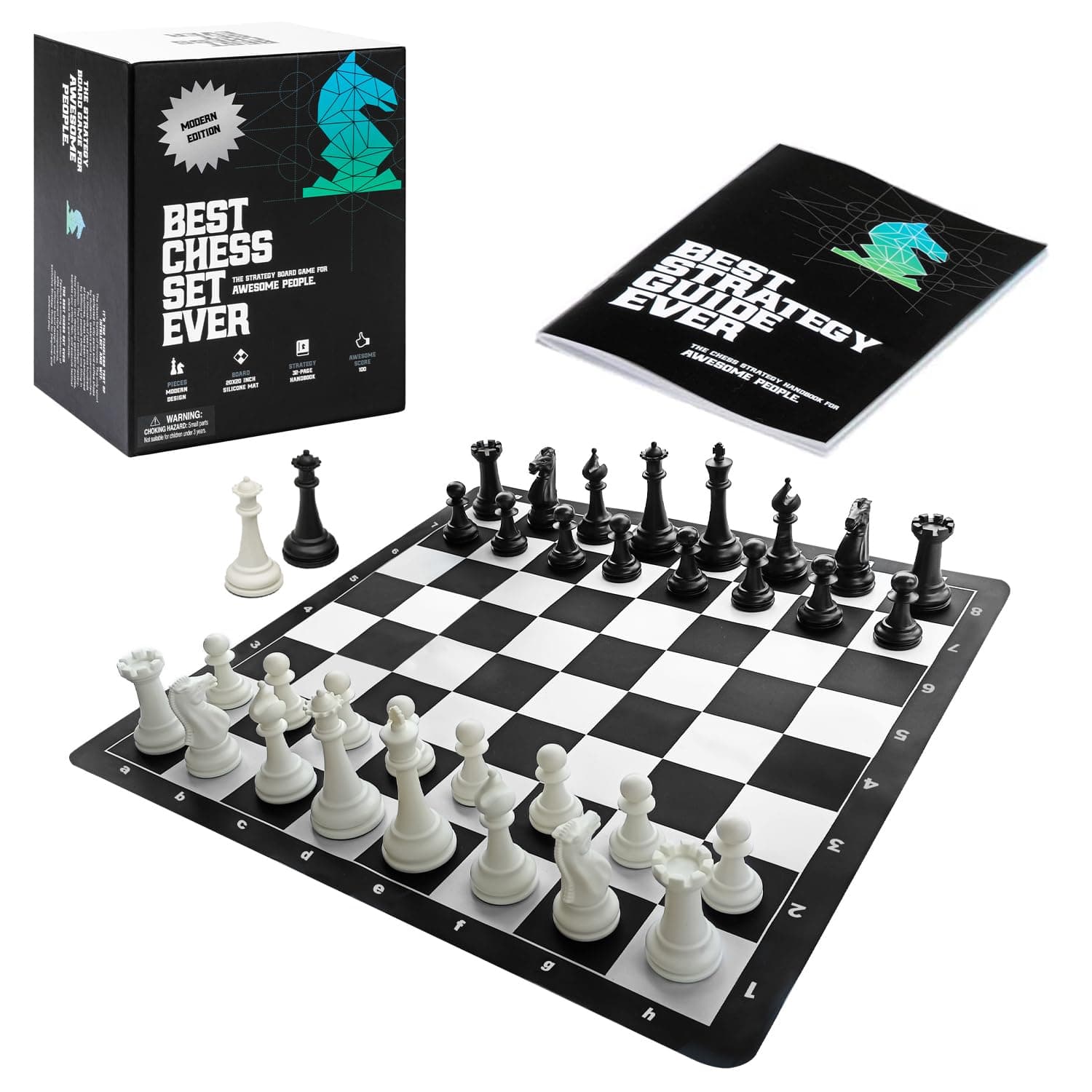 Best Chess Set Ever Tournament Chess Set, 1X Single Weighted Staunton Pieces, with 20 in x 20 in Foldable Silicone Board, Single Heavyweight Edition