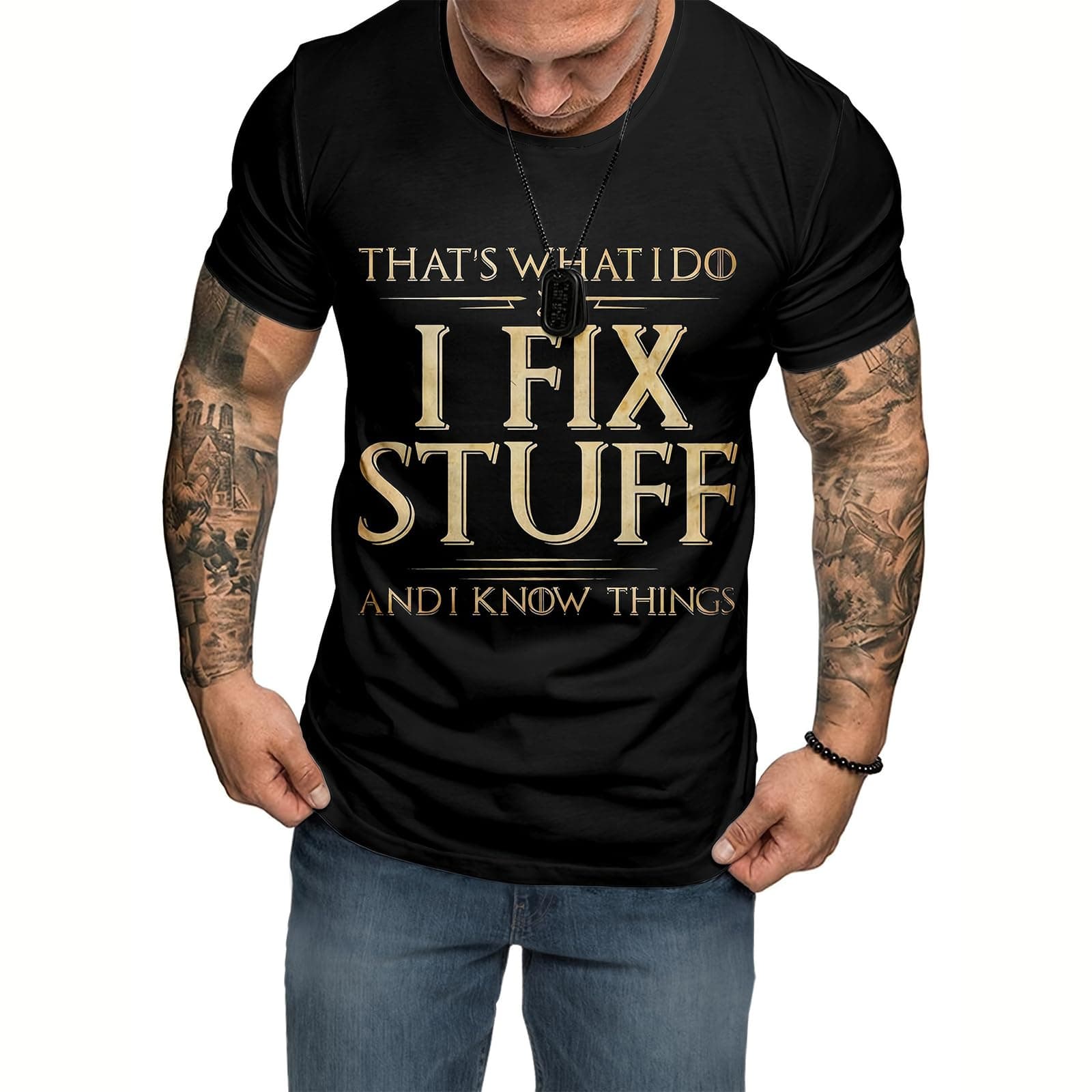 21GramsI Fix Stuff and I Know Things Men’s T Shirt Crew Neck Tops Funny Saying Labor Graphics Tees Outdoor Streetwear