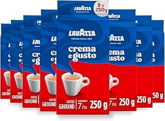 Crema e Gusto Classico, Ground Coffee, 8 Packs of 250g, Ideal for Moka Pot or Filtered Coffee,Rounded and Inviting Taste, Intensity 7/10, Spicy Aromatic Notes, Arabica and Robusta,Dark Roast