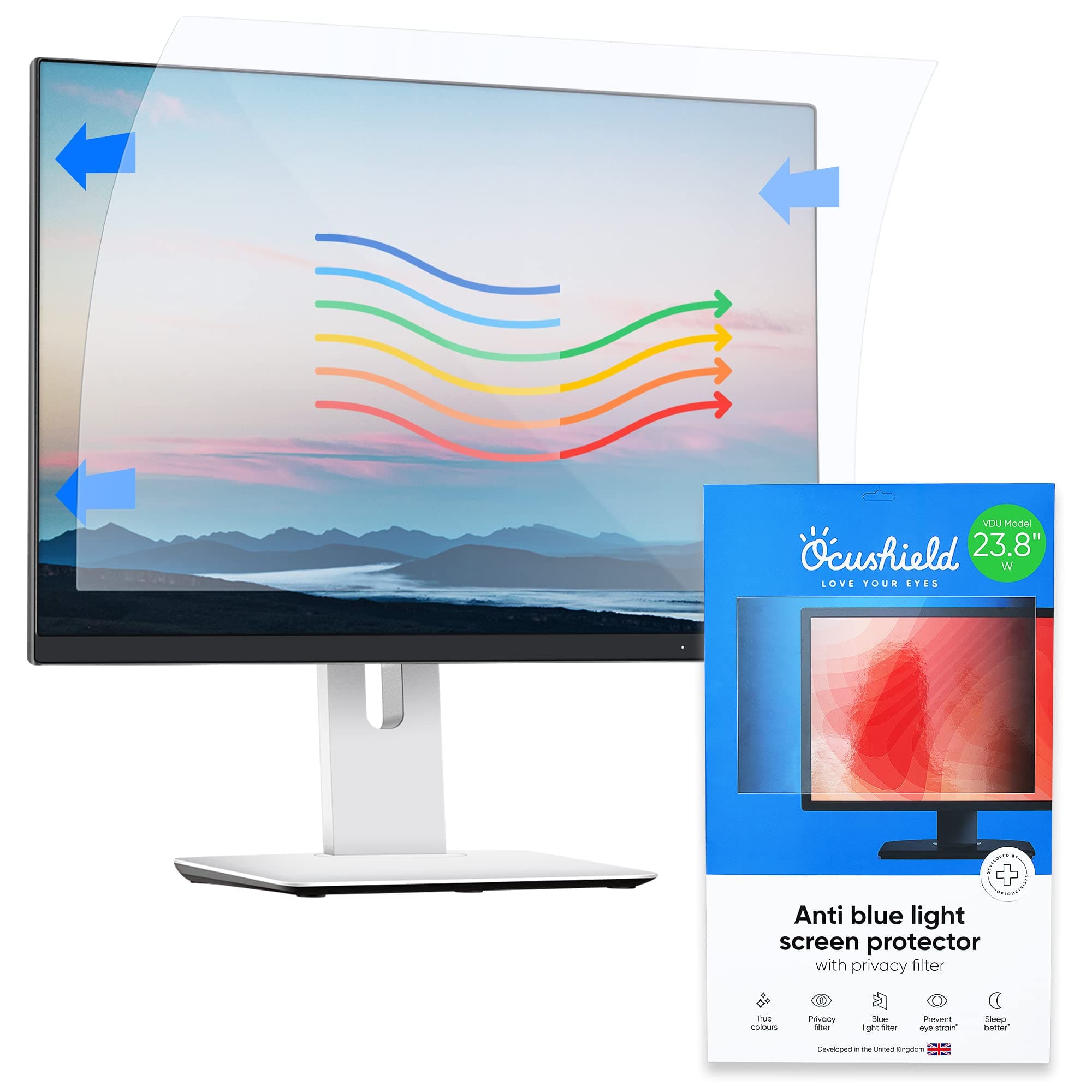 Ocushield 19” (16:10) Premium Anti Blue Light Screen Protector with Privacy Filter for Laptops and Computer Monitors Anti-Glare - Easy Install - Anti-Fingerprint - Reduce Eye Fatigue (409 x 256 mm)