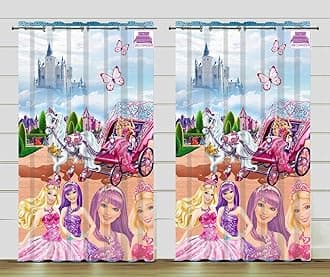 DECOMIZER Barbiee Kingdom Printed Kids Curtains for Kids Room, Nursery, Bedroom Playroom (2 Panels, 4x7 Feet) Cute Curtain for Kids Room, Kids Curtain, Printed Curtain, Door Curtain