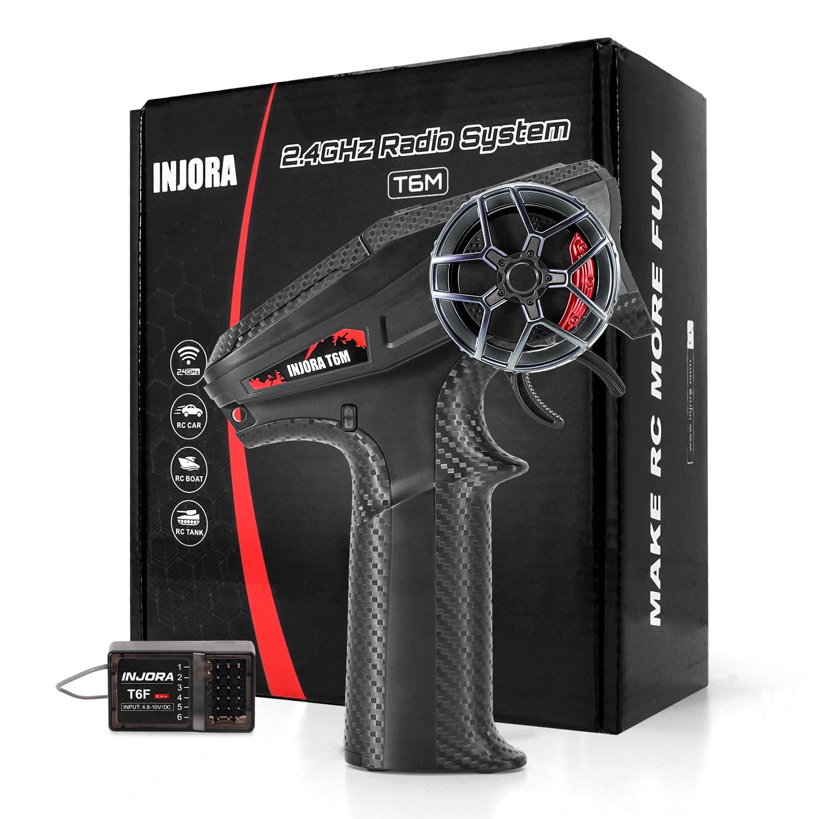 INJORA INT-T6M 2.4GHz Digital Radio Micro Transmitter Remote Control with 6CH Receiver for 1/24 1/18 RC Upgrade(T6M)