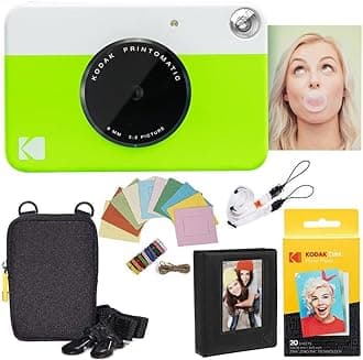 Kodak Printomatic Instant Camera (Green) Deluxe Bundle + Zink Paper (20 Sheets) + Deluxe Case + Photo Album + Hanging Frames + Comfortable Neck Strap