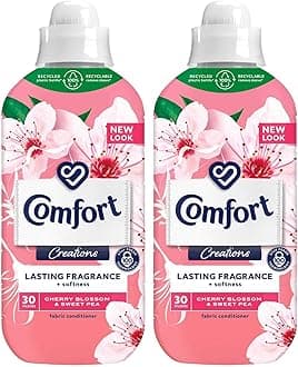 Comfort Creation Concentrated Fabric Conditioner with 100 Days of Long Lasting Fragrance and Softness Intense Liquid Fabric Softener 30 Washes, 900 ml (Cherry Blossom& Sweet Pea, Buy 2)