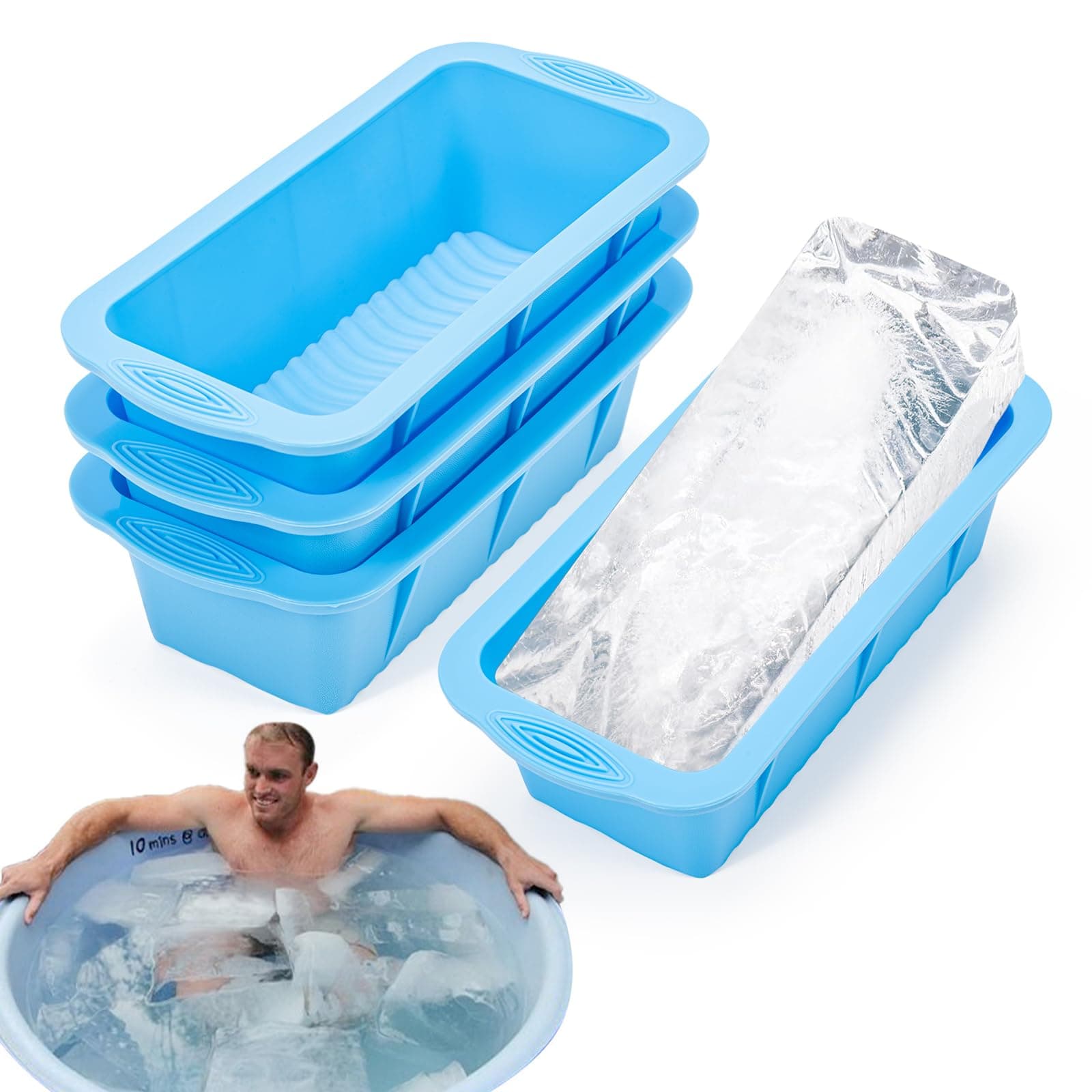 4 Pcs Large Ice Cube Tray, Big Ice Cube Moulds for Freezer, Easy Release Reusable Giant Trays Making 4.5 lbs Ice Cubes for Ice Bath Cold Plunge Tub or Coolers