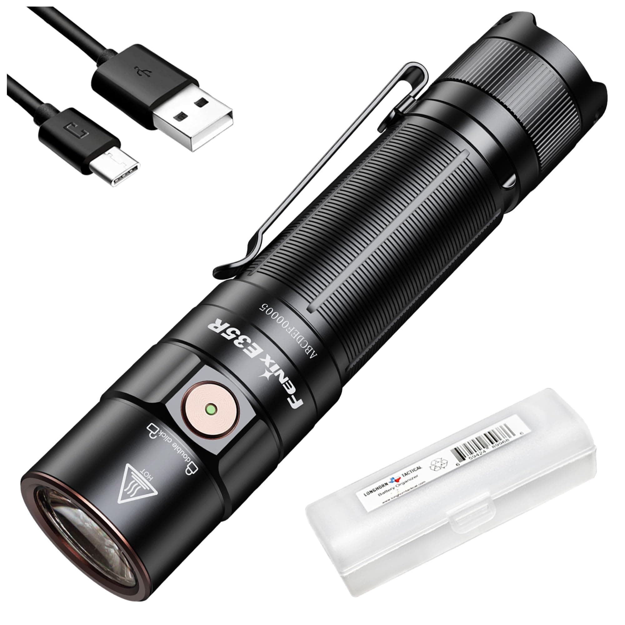 E35R EDC Flashlight, 3100 Lumens USB-C Rechargeable High Lumen Performance Flashlight with LumenTac Organizer (Black)