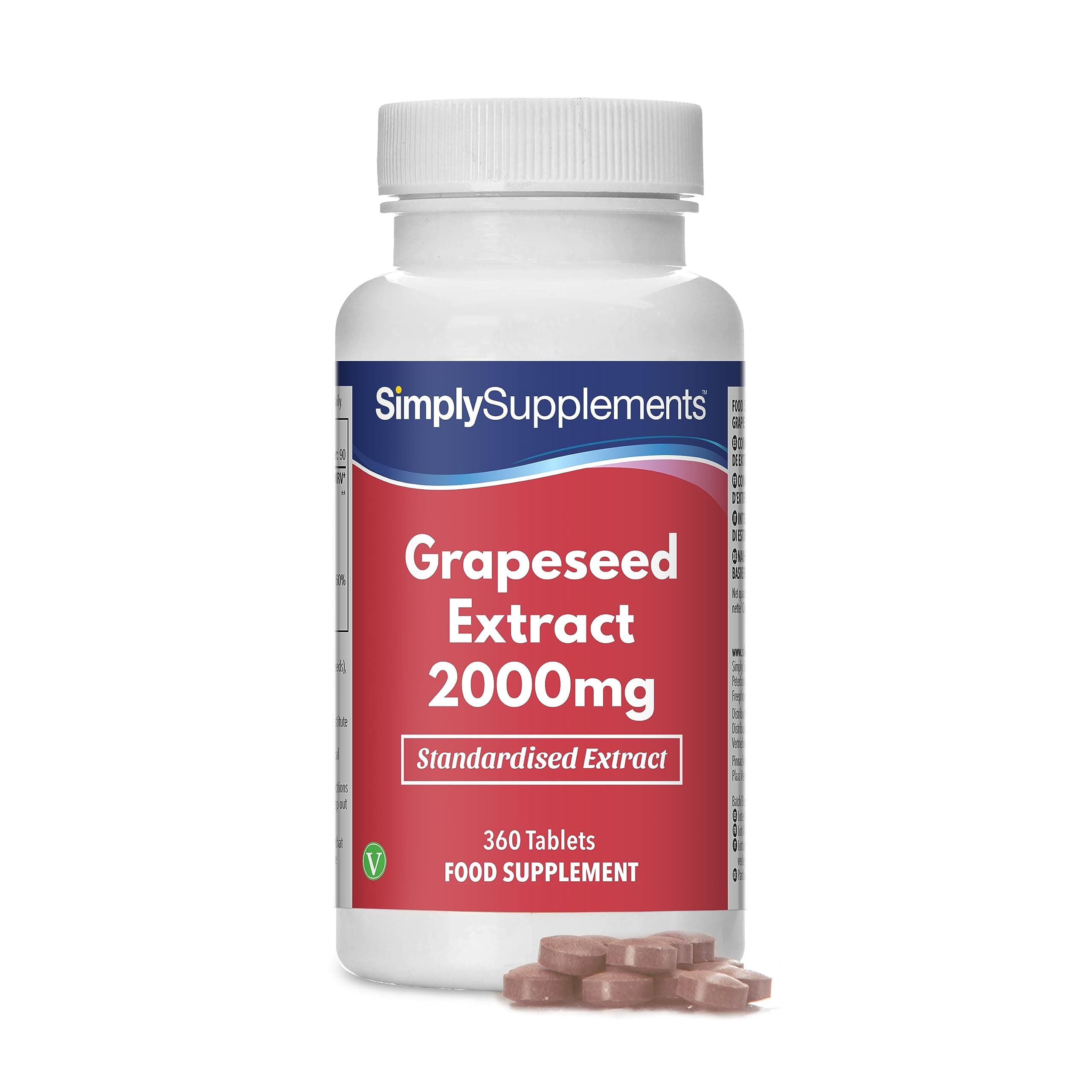 Grapeseed Extract 2000mg | High-Strength Standardised Formula with Vitamin C | Supports Cellular Protection & Collagen Formation | Vegan-Friendly | 360 Tablets = 3 Months’ Supply | UK-Made