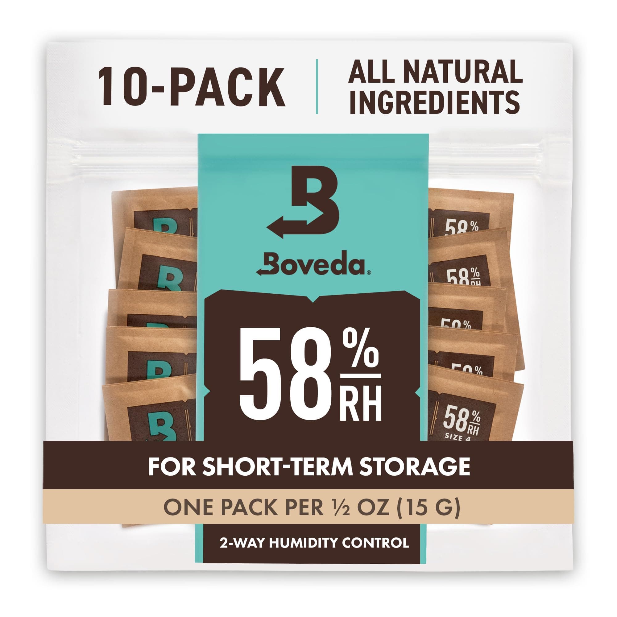 58% Two-Way Humidity Control Packs for Storing ½ oz – Size 4 – 10 Pack – Moisture Absorbers for Small Storage Containers – Humidifier Packs – Hydration Packets in Resealable Bag