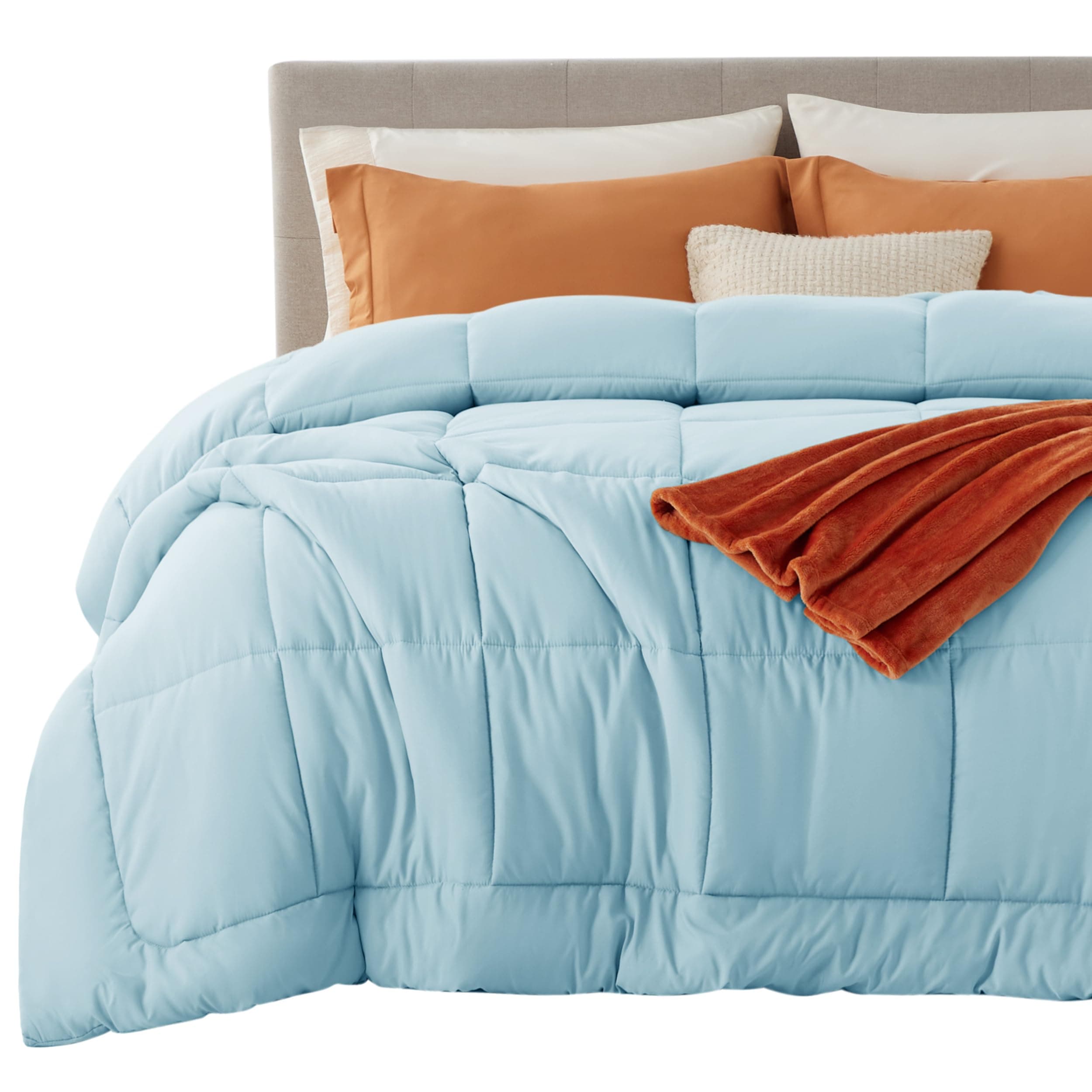 Bedsure Comforter King Duvet Insert - Down Alternative Comforter King Size Dusty Blue, Quilted All Season Duvet Insert King Size with Corner Tabs, Comforter-Solid-300gsm