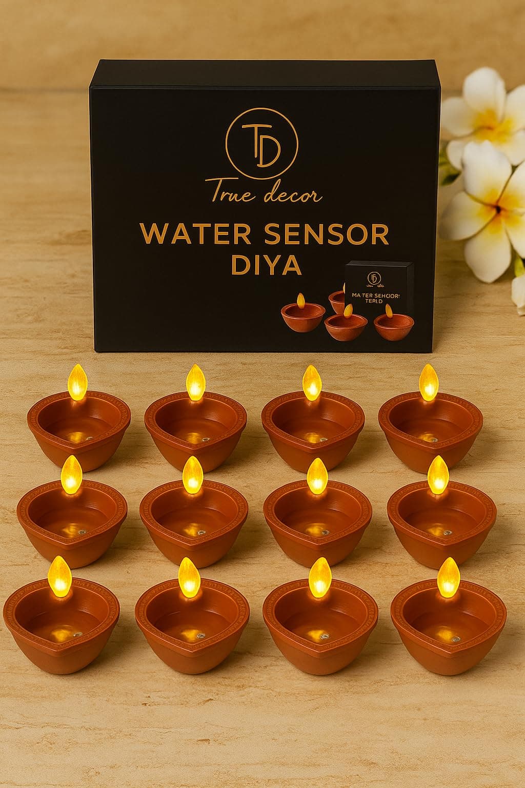 True Decor 12PC Water Sensor Battery Operated Diya LED Light for Home Decoration