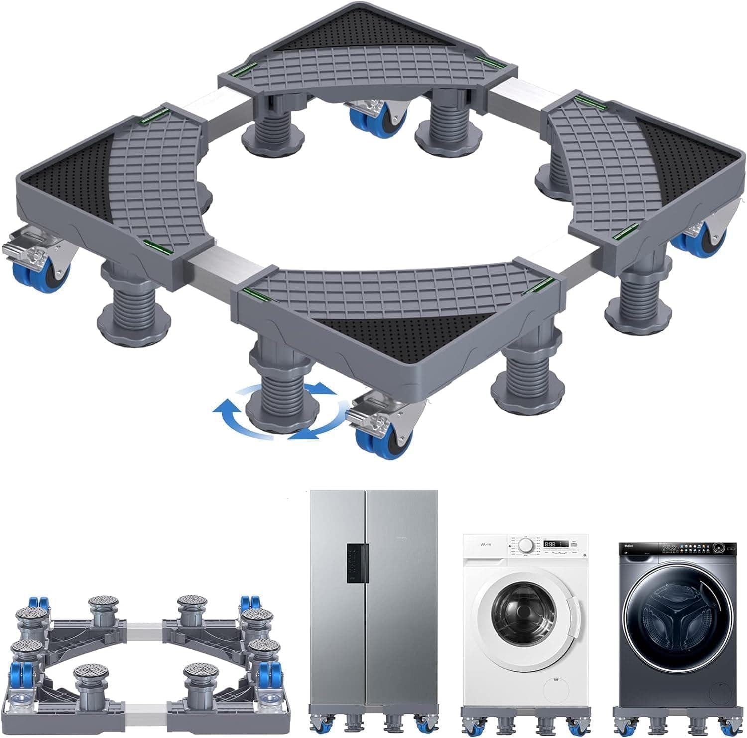 Puri Pro Universal Mobile Base For Washing Machine Fridge Dishwasher Shelf - Multifunctional Stand Movable Dolly - Adjustable Telescopic Stainless Steel Trolley (8 FEET + 4 WHEELS)