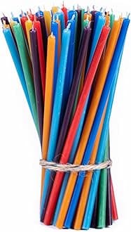 Thin Taper Beeswax Candles - Honey-Scented, Decorative Candles Ideal for Birthday Decoration or Church Prayers - 7 Colors Drip Free, Tall & Smokeless Pack of 70 pcs, 6.5 x 0.22 inch