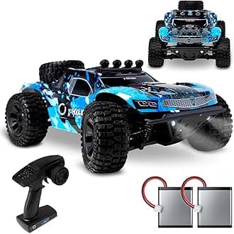 OvermaxX-Hooligan Remote Control Car with 2 Batteries Monster Truck RC Speed up to 50km/h Range up to 100meters 4x4 traction 40 Minutes without charging Oil-Spring suspension USB Lights Solid body
