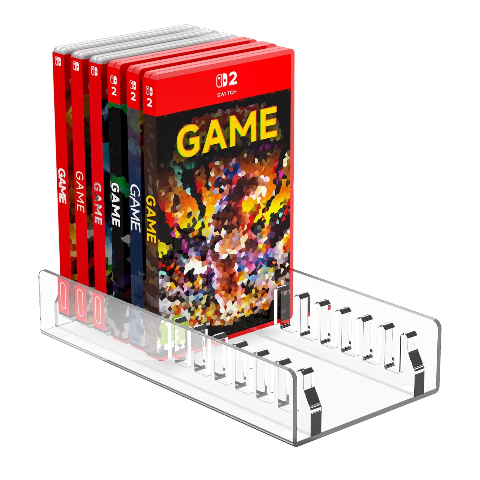 Acrylic Game Storage Organizer Stand Compatible with Nintendo Switch Game Card Case, Upgraded Switch 2 Game Display Holder Fits up to 12 Games Box - Clear