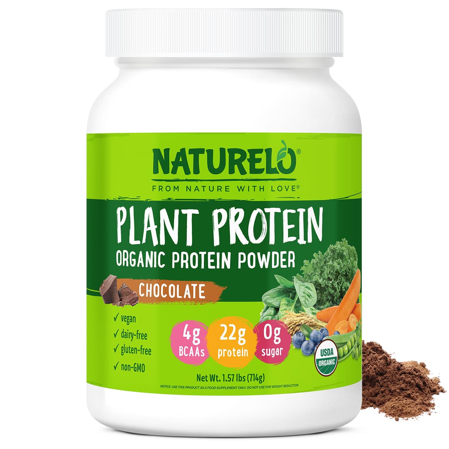 Plant Protein Powder, Chocolate, 22g Protein - Non-GMO, Vegan, No Gluten, Dairy, or Soy - No Artificial Flavors, Synthetic Coloring, Preservatives, or Additives - 20 Servings