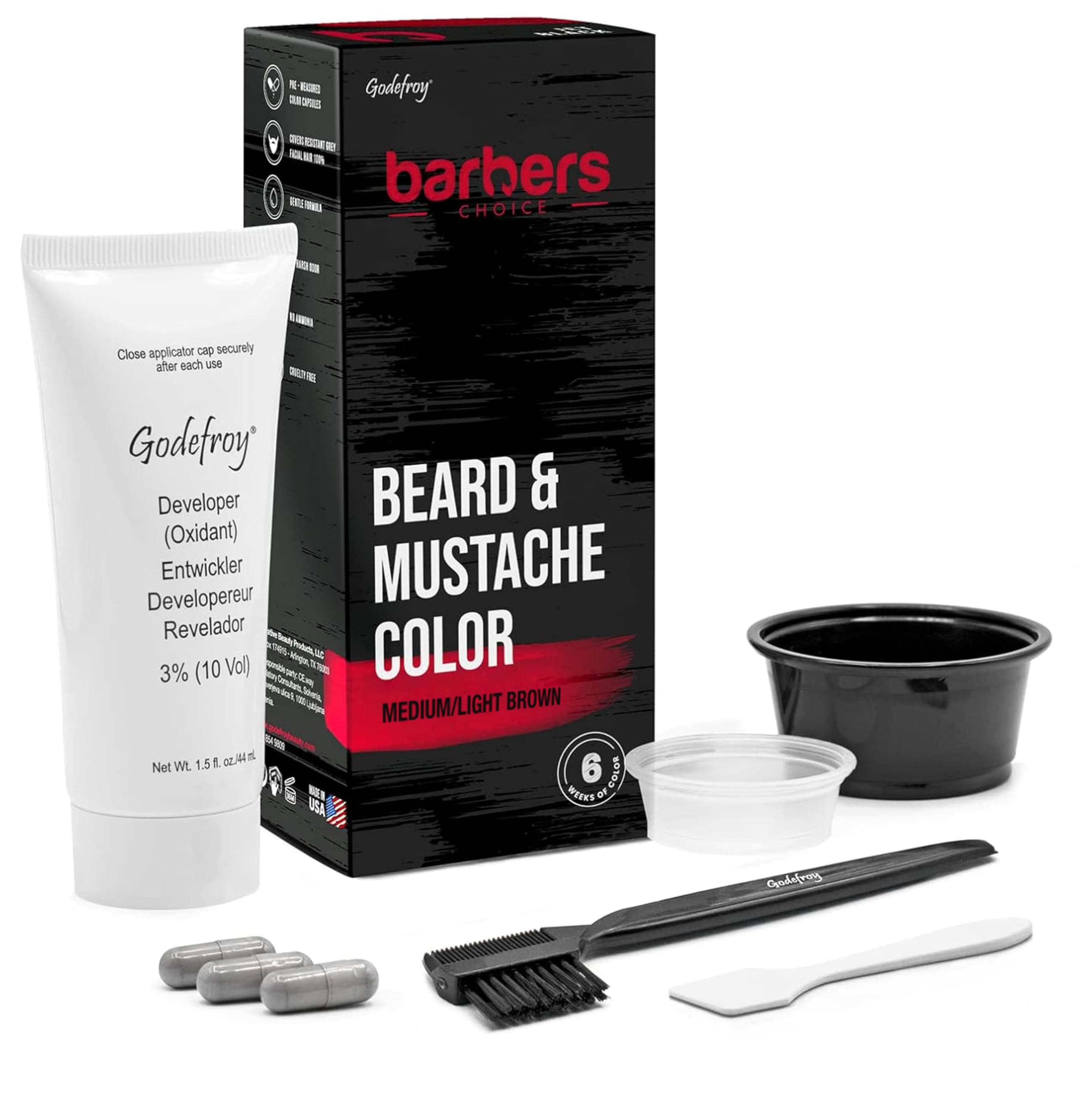 Barbers Choice Beard and Mustache Application Kit for Men, Medium Brown to Light Brown