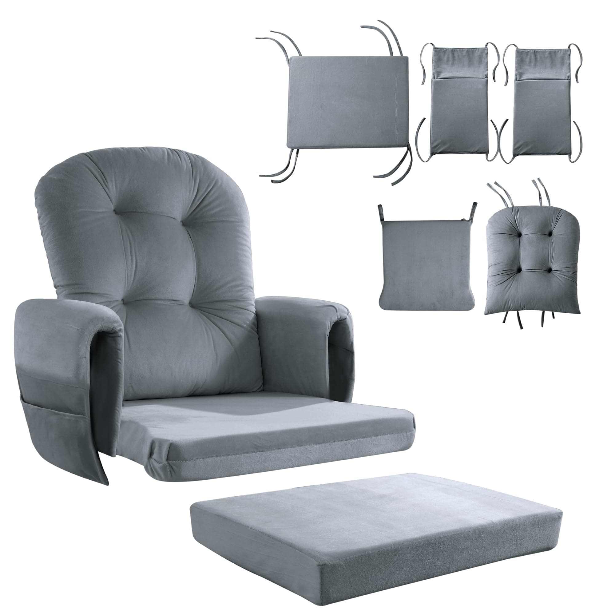 HOMBYS Glider Rocker Replacement Cushions 5 PCS with Storage Side Pocket, Velvet Fabric, Foam & Microfiber Filling, Non-Slip & Washable,Thickened & Supportive, Designed for Glider Rocking Chair