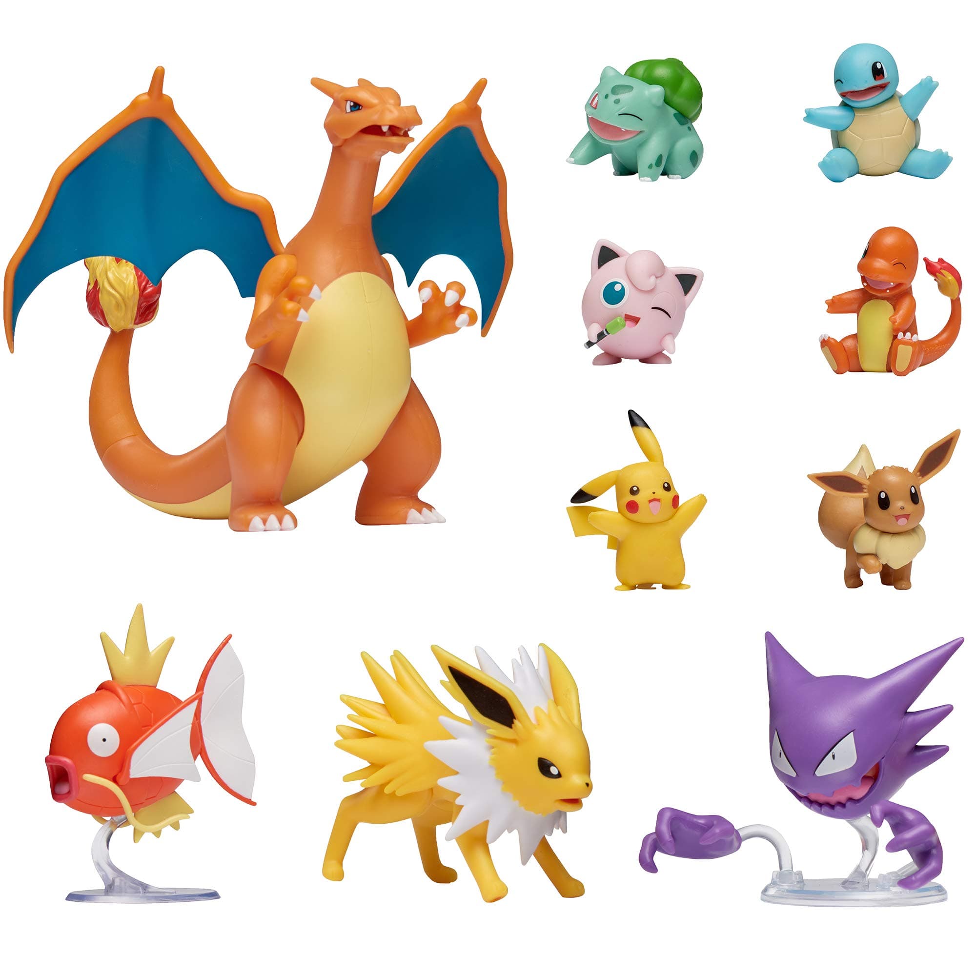 Pokemon Official Ultimate Battle Figure 10-Pack - 2" Pikachu, 2" Charmander, 2" Squirtle, 2" Bulbasaur, 2" Eevee, 2" Jigglypuff, 3" Magikarp, 3" Haunter, 3" Jolteon, 4.5” Charizard (Amazon Exclusive)