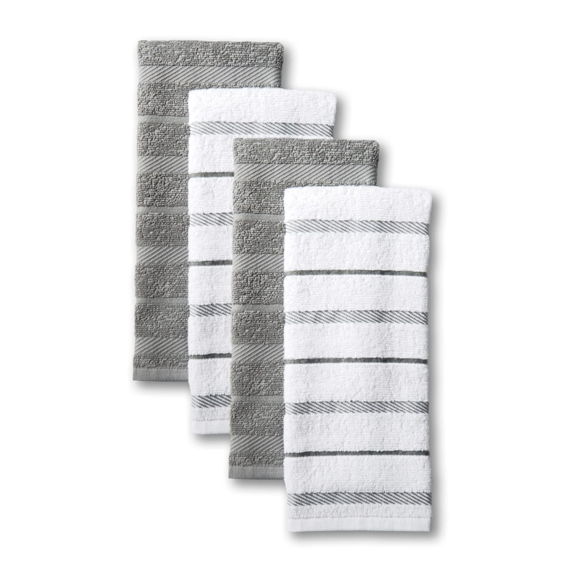 KitchenAid Albany Kitchen Towel 4-Pack Set, Grey/White, 16"x26"