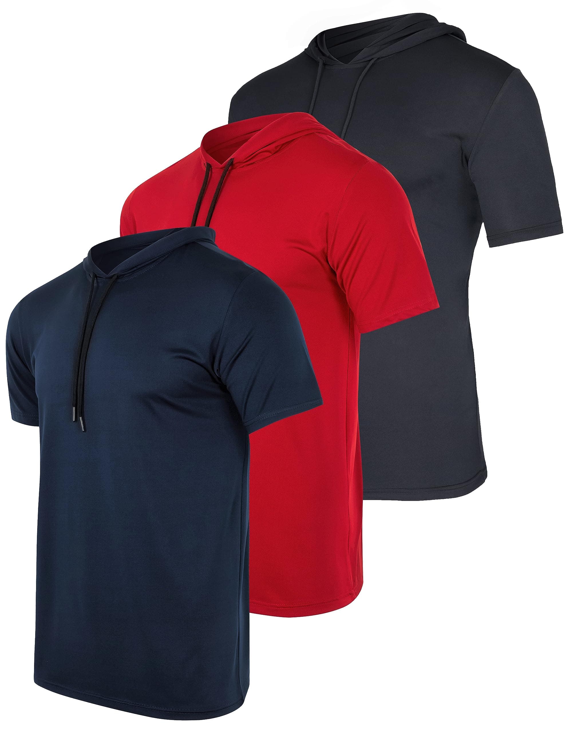 Real Essentials 3 Pack: Men's Dry Fit Short Sleeve Active Athletic Hoodie Pullover Sweatshirt (Available in Big & Tall)