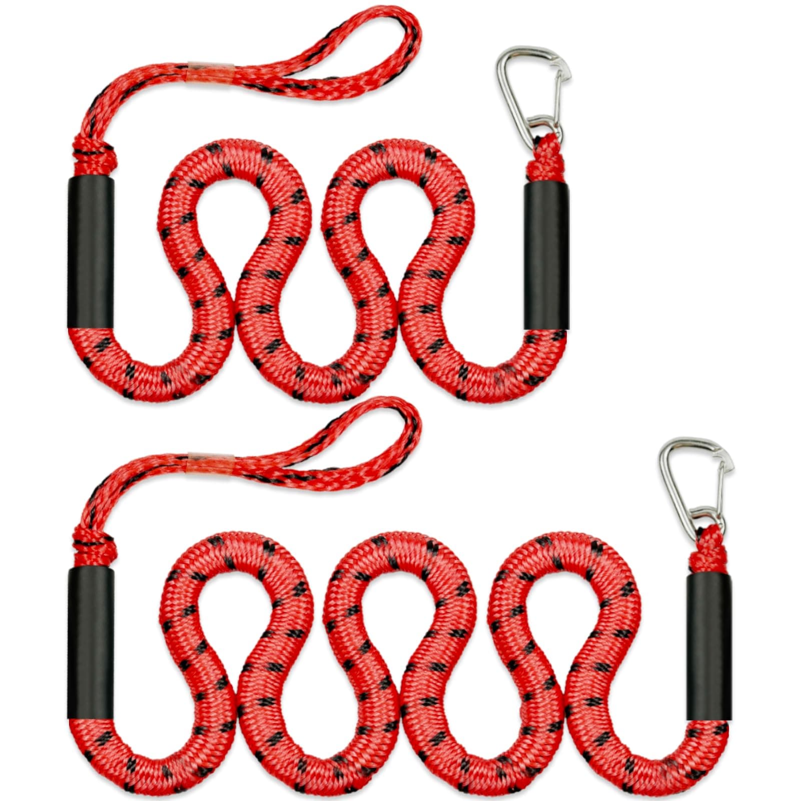 4FT+6FT Bungee Dock Line for Docking Anchor Line with Stainless Steel Clip Accessories for Boats PWC, Kayak, Watercraft,SeaDoo,Jet Ski, Pontoon, Canoe, Power Boat (Red&Black, 4FT&6FT)