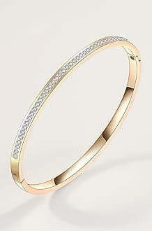Anti Tarnish Jewellery | 18K Gold Plated Stainless Steel Openable Crystal Bracelet | Latest Stylish Cuff Bangle | Love Friendship Couples Gifts for Women Girls Mother Sister Wife Girlfriend
