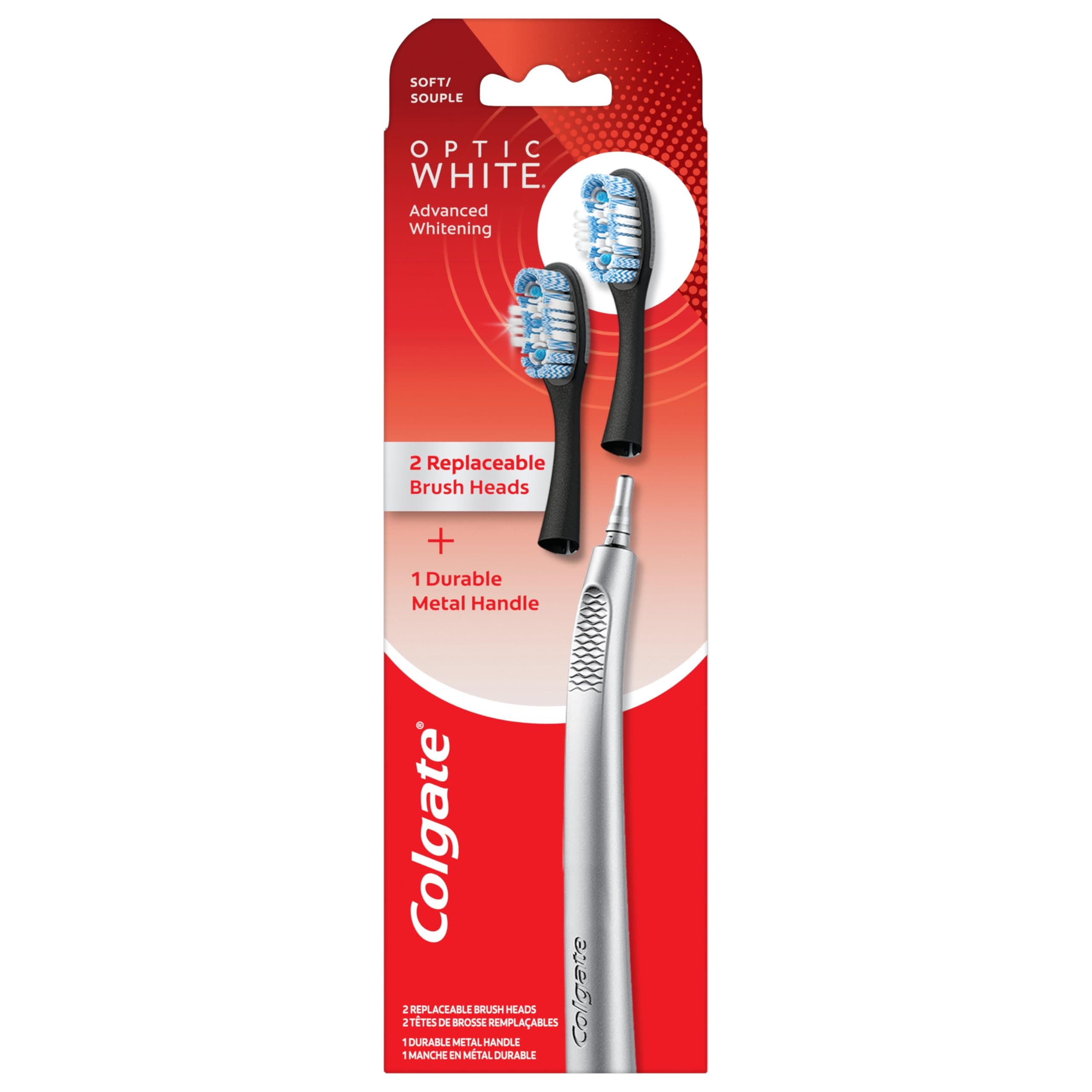 Colgate Replaceable Head Toothbrush Starter Kit, Optic White, 2 Brush Heads