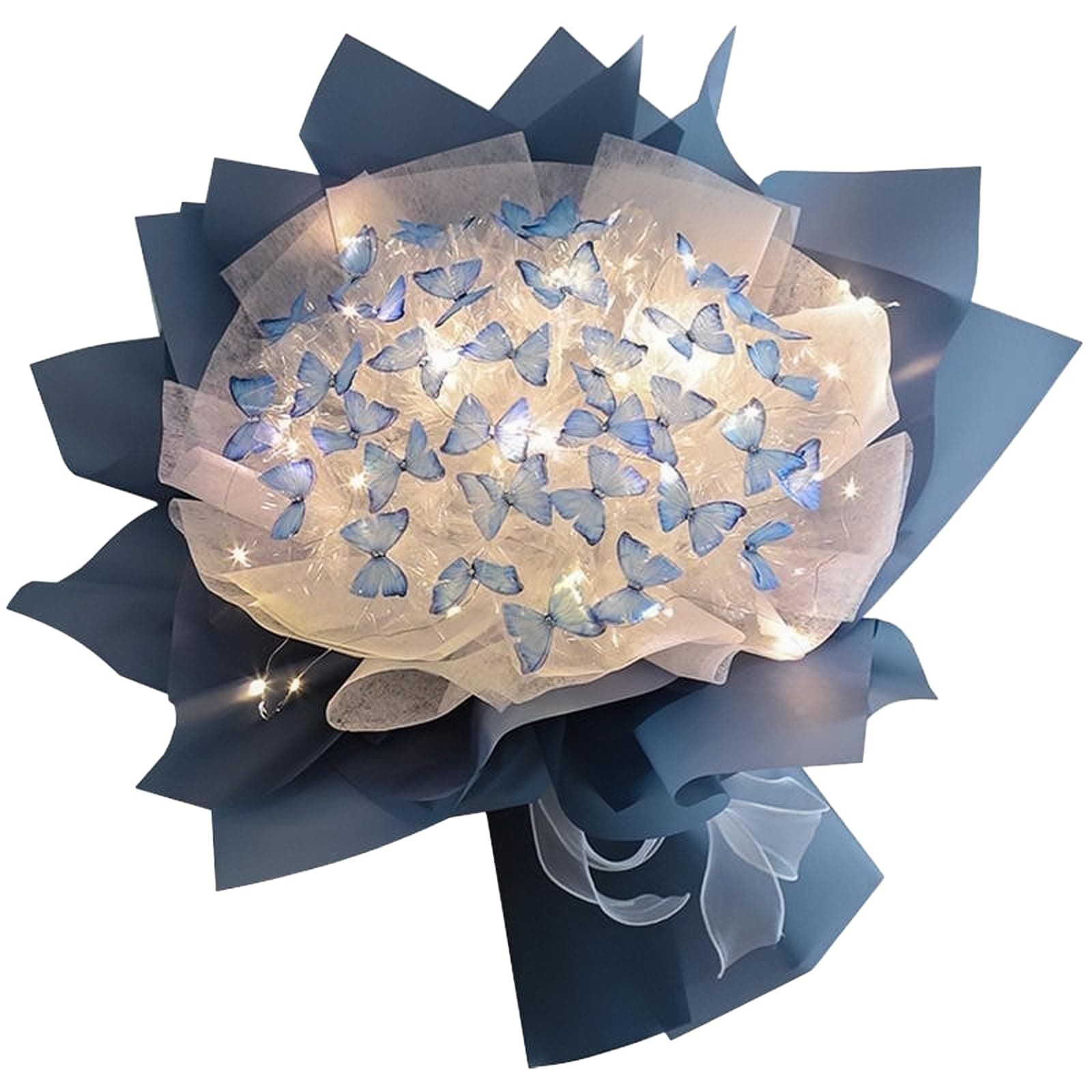 DIY Butterfly Bouquet,33pcs with LED String Lights,Artificial Flower Bouquet, DIY Craft for Teacher Woman Lovers