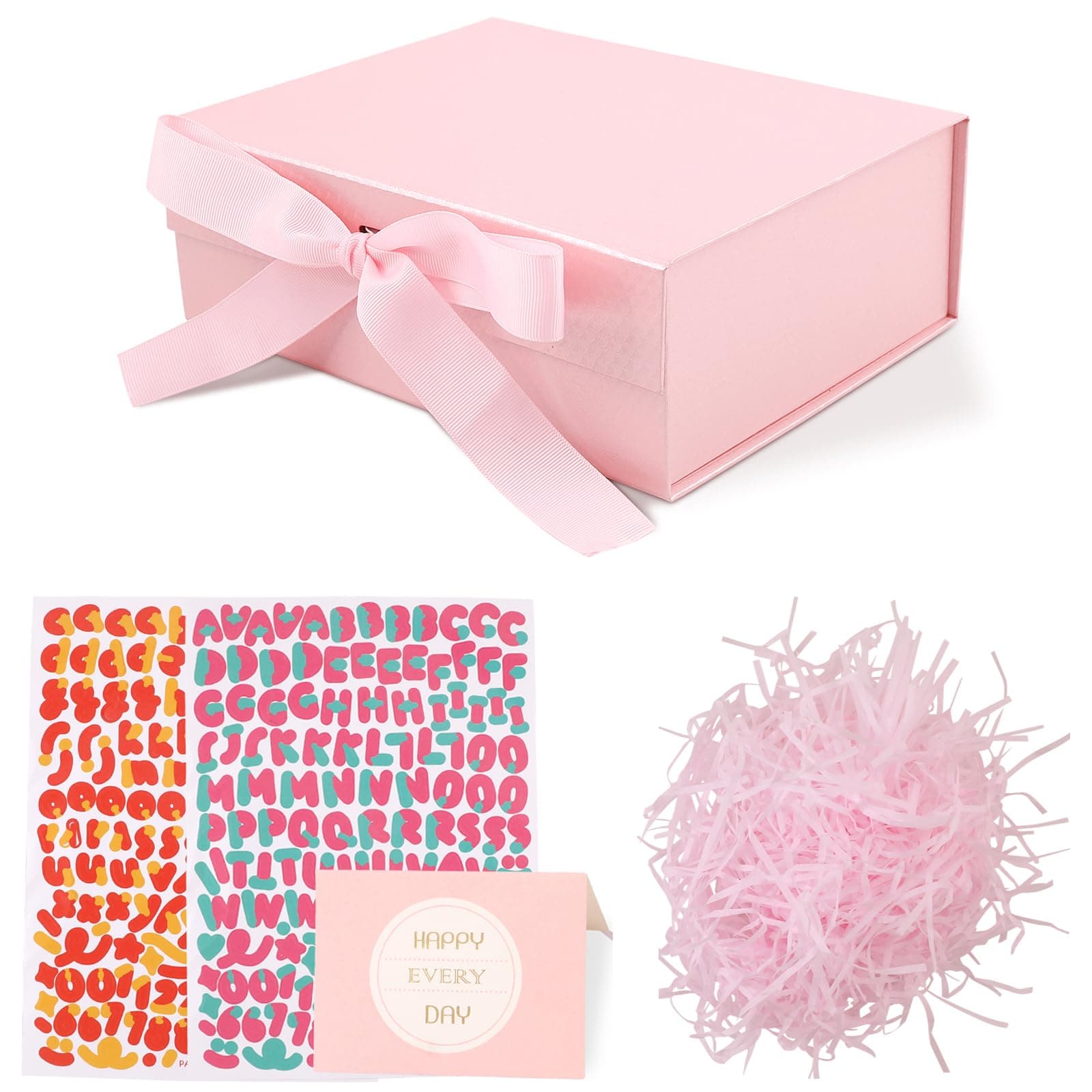 Magnetic Gift Box,Luxury Folding Present Box with 2 free stickers,card,Lids and Shredded Paper,Gift Boxes with ribbon for Wedding, Birthday, Anniversary, Festival,Gift Packaging Pink