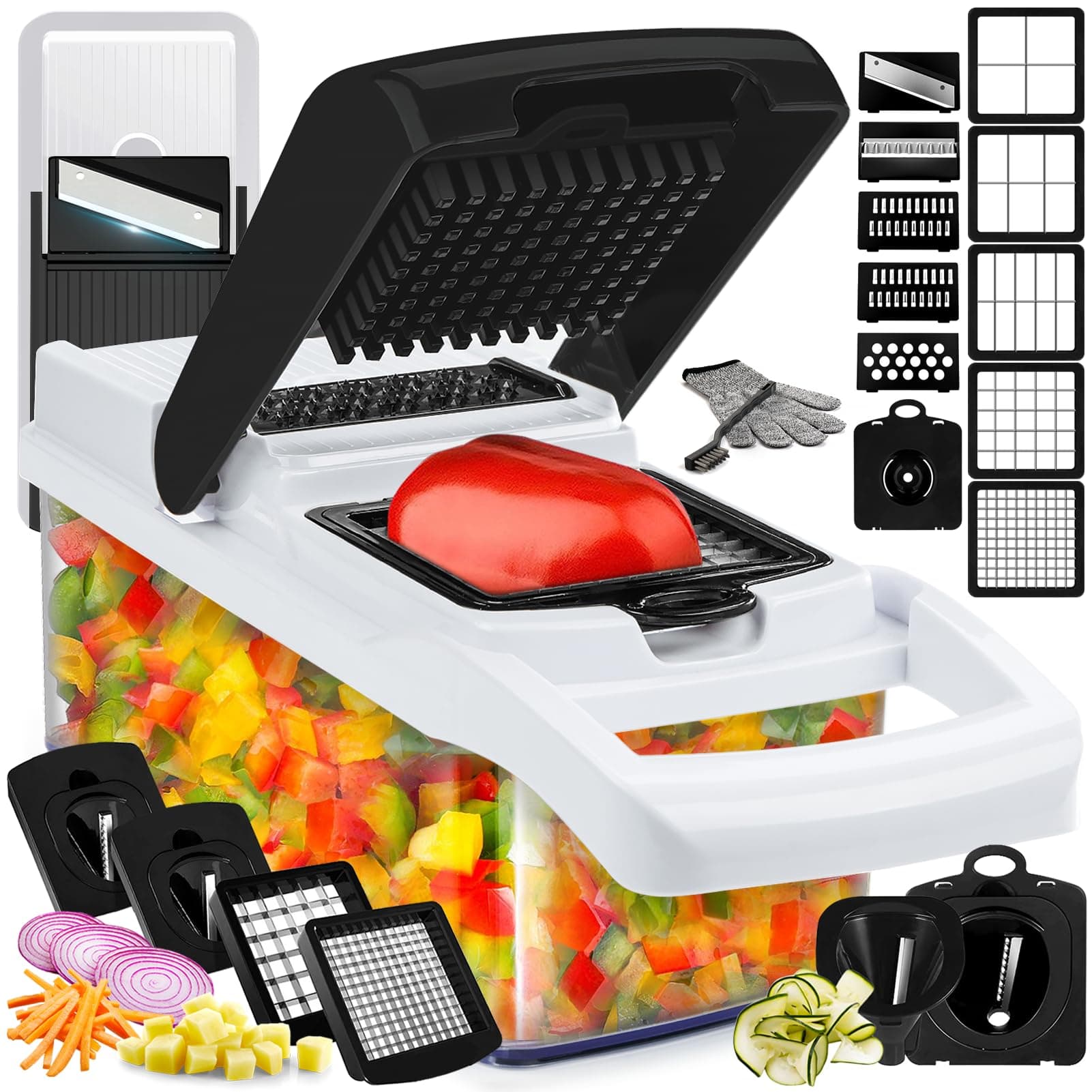 Vegetable Chopper 25 in 1 Multifunction Onion Chopper Dicer, Spiralizer for Veggie Cutter, Mandoline Slicer, Food Chopper with Container, 13 Blades