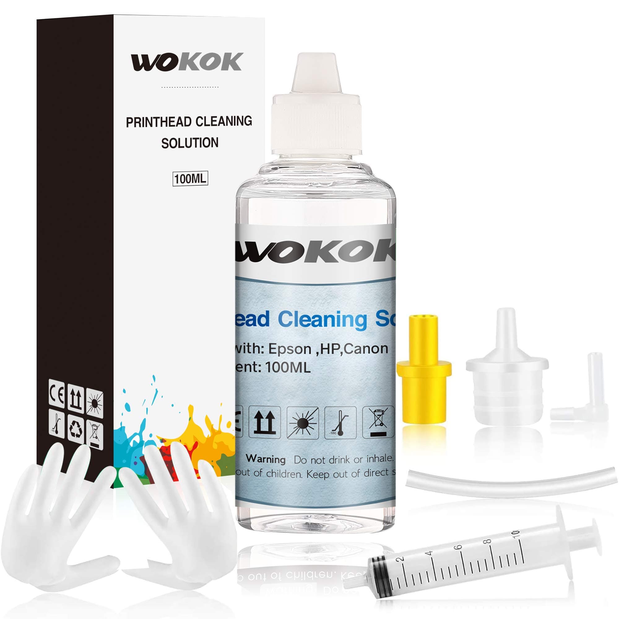 Printer Cleaning Kit | Printhead Cleaning Kit | for Inkjet Printers HP/Brother/Epson/Canon WF-7710 WF-3640 7620 8600 8610 8620 WF-2750 WF-2650 ET-2750 ET-2650 C88 Liquid Printers Nozzle（100ml）