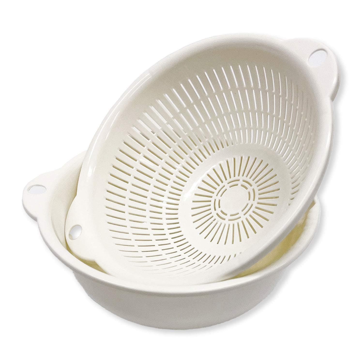 Small Kitchen Colanders and Bowl Pair Set.,7 inches, Handy Size, Easy to Use, for Pasta, Spaghetti, Berry, Veggies, Fruits, Noodles, Salads, Washing Rice Made in Japan (White)