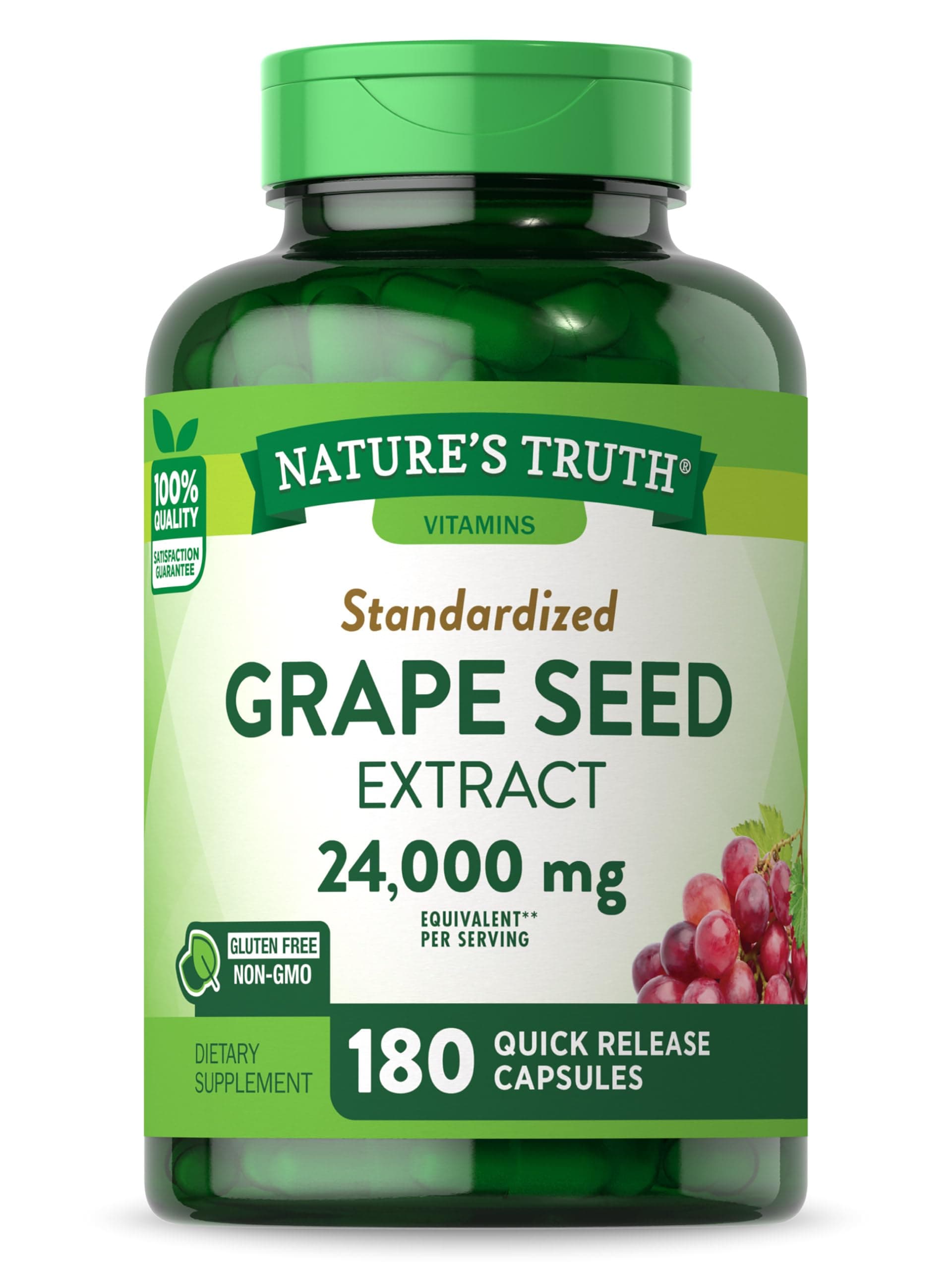 Nature's Truth Grape Seed Extract | 180 Capsules | Standardized Supplement | Non-GMO & Gluten Free Formula