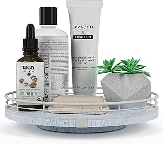 10" Oak Bathroom Vanity Tray Turntable for Perfume Candle, Round Wooden Decor...