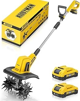 20V Cordless Tiller Cultivator, 360RPM Electric Garden Tiller, with 2 * 2.0Ah Batteries & Charger, 9In Tilling Width and 6.6In Depth Garden Rototiller for Lawn/Gardening/Soil Cultivation