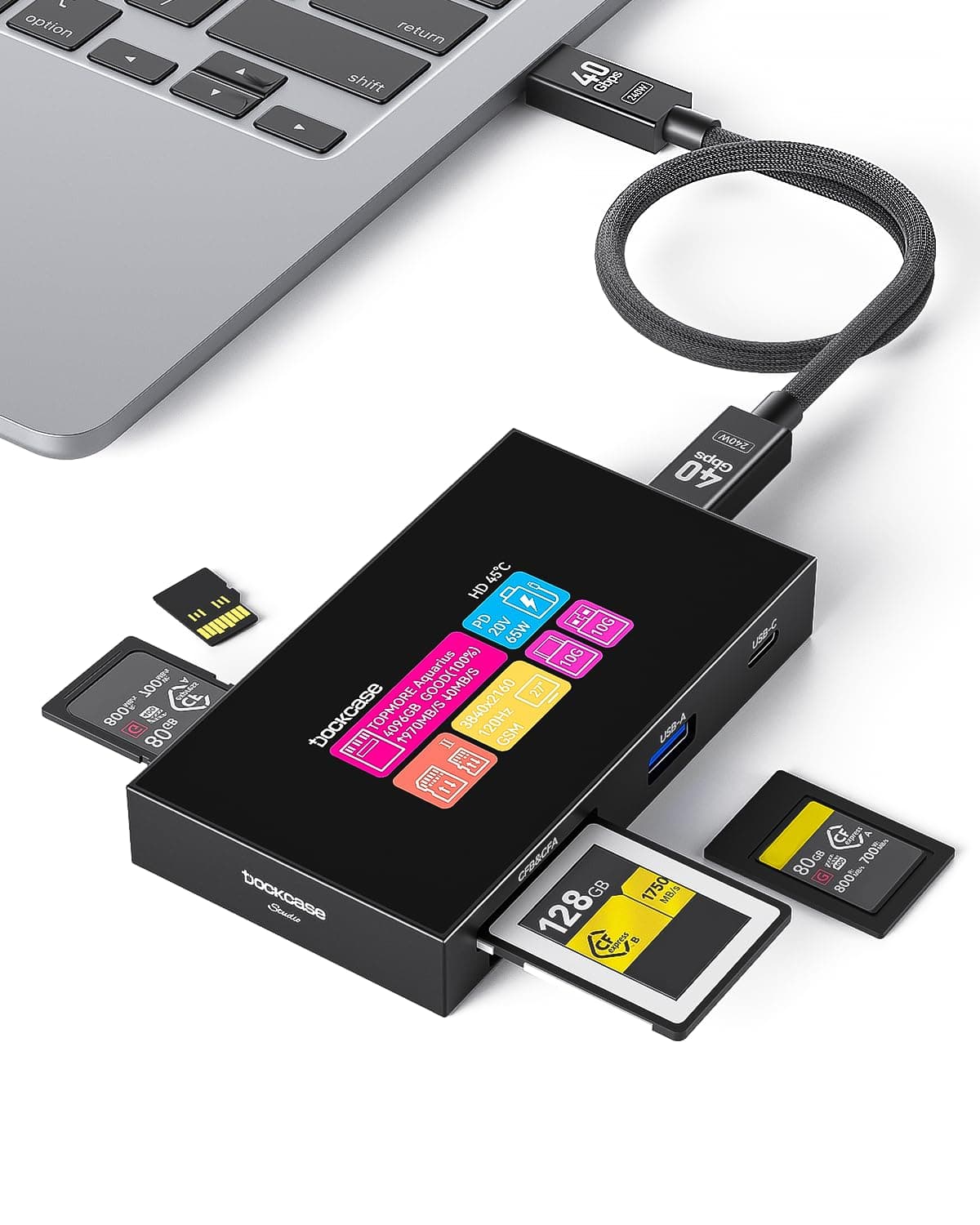 Smart 8-in-1 CFexpress Type B/Type A Card Reader with Touch Screen | UHS-II SD/microSD Slots, 4K HDMI, USB-C & USB-A 3.2 Gen 2 (10Gbps), 100W PD for Filmmakers, Photographers & Creators