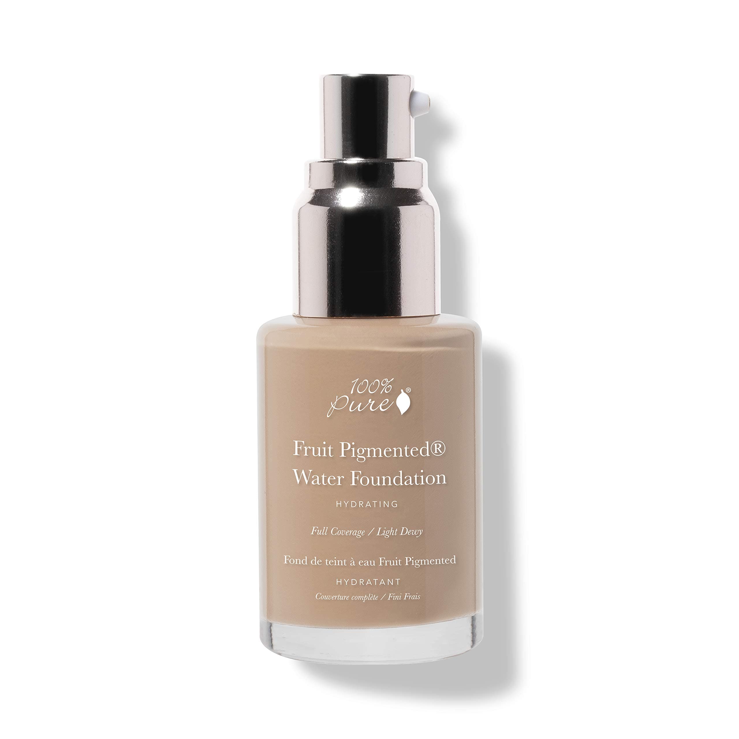 100% PUREWater Foundation Full Coverage Hydrating Makeup, Light Dewy Finish, Moisturizing Concealer Normal to Dry Skin - Fruit Pigment Color Warm 5.0 w/Peachy Undertones for Medium Skin - 1 Fl Oz