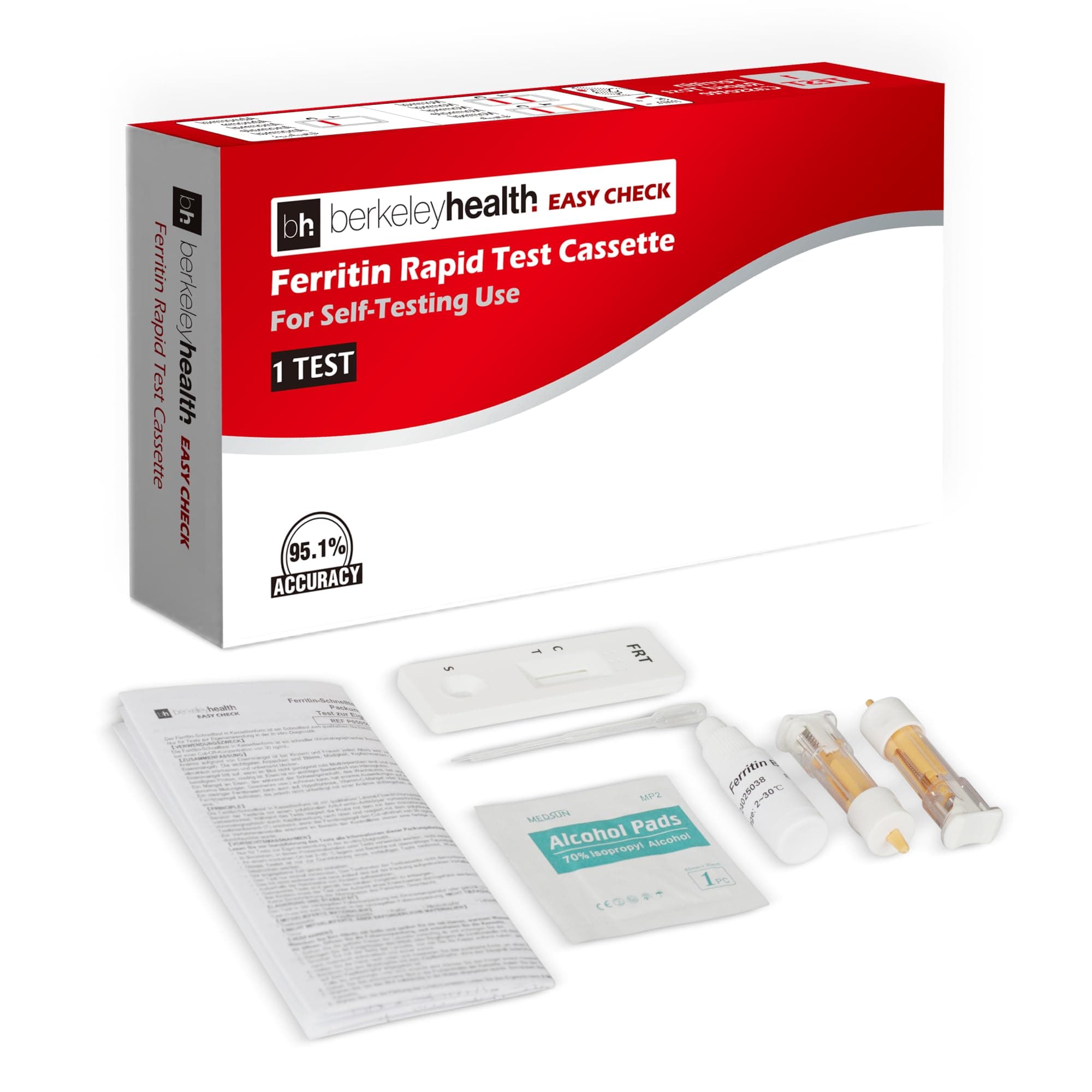 Ferritin Rapid Test Cassette by Berkeley Health (Easy Check) - Iron Level Self Test for Home Use, Clear Results in Minutes - 1 Pack