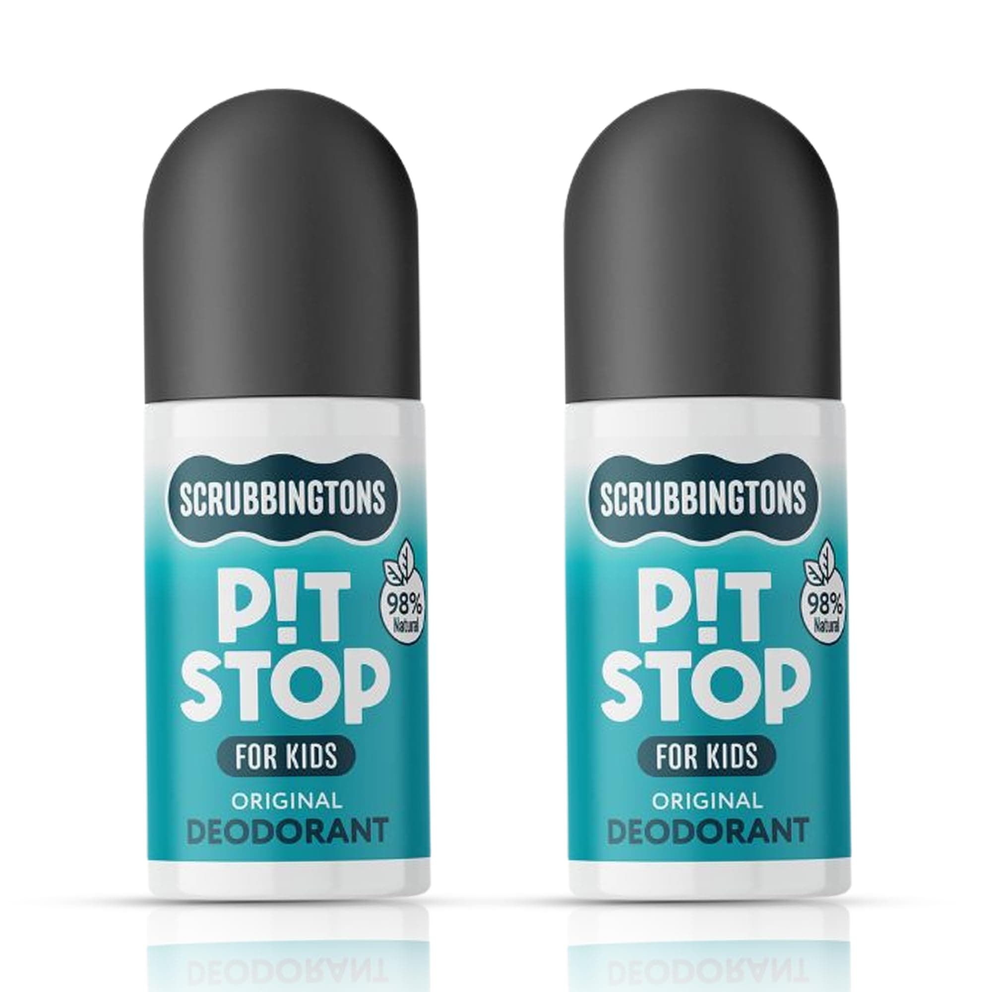 Scrubbingtons Pit Stop Kids Deodorant Natural Roll On For Children, Teens. Made in UK, 98% Natural Ingredients For Sensitive Skin. Paediatrician approved, Aluminium & Alcohol Free, Original, 75ml x 2