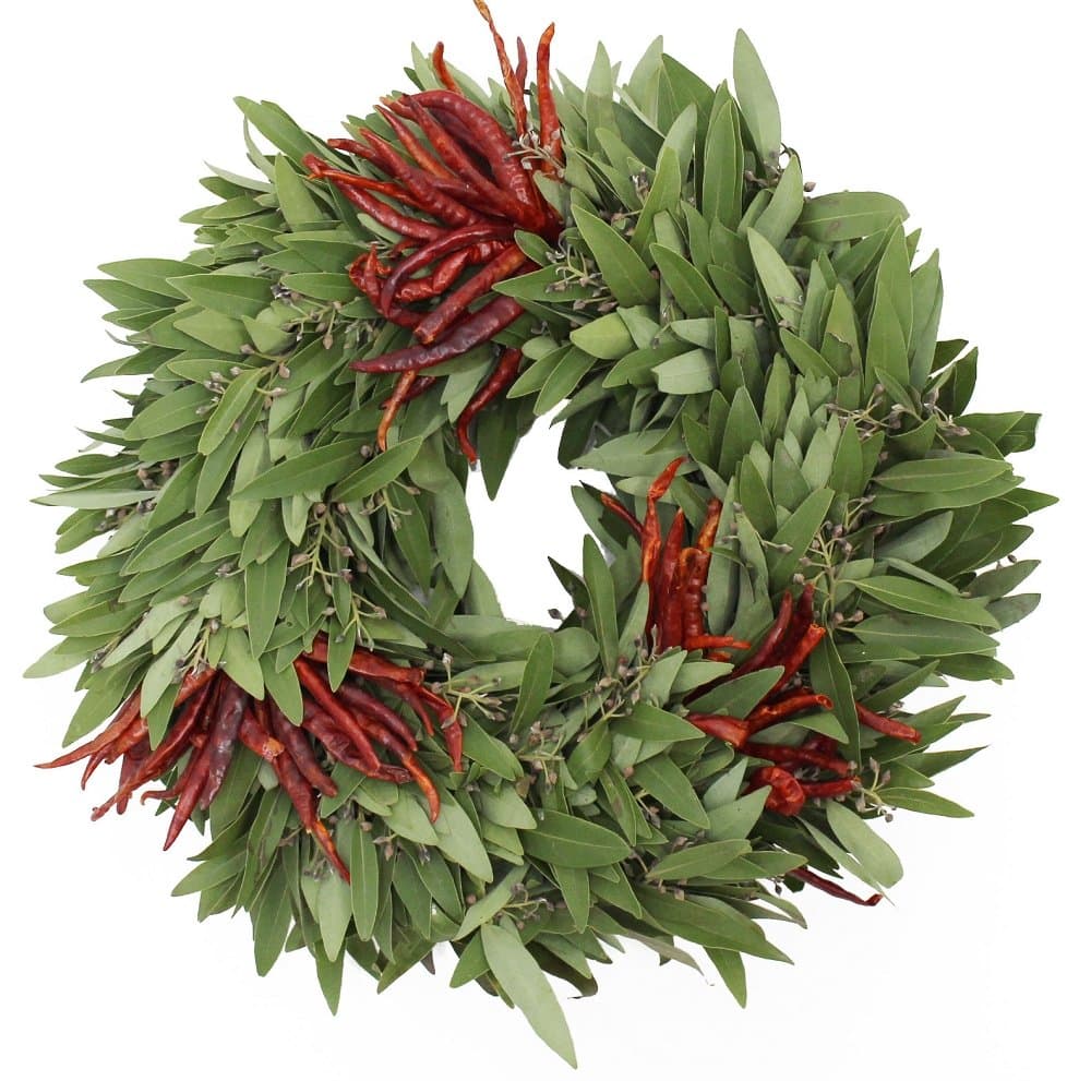 McFadden Farm Fresh Bay Leaf Wreath with Three Sets of Chilies