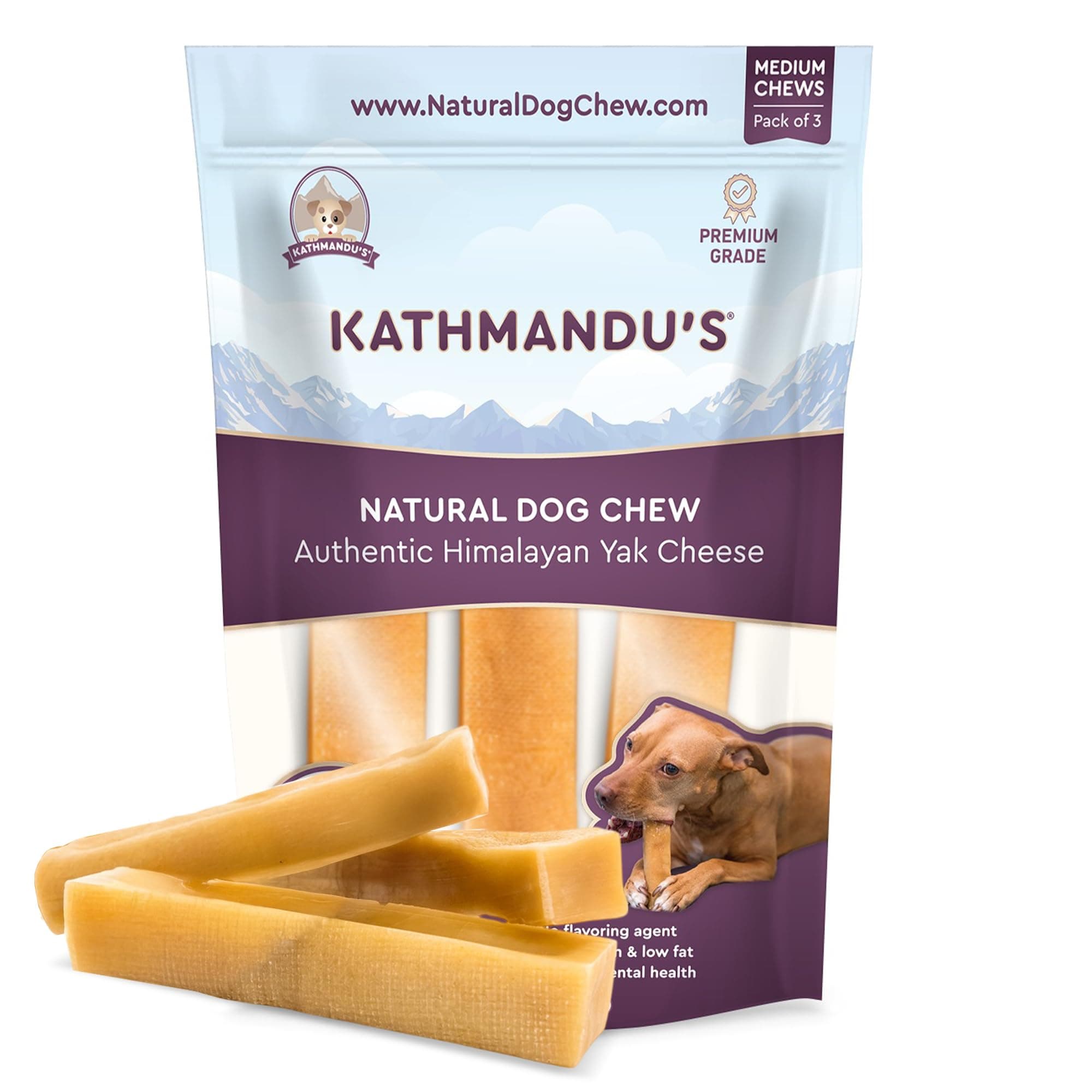Authentic Himalayan Yak Cheese for Dogs - Medium (Pack of 3) - Sourced from Pristine Himalayan Foothill, Rawhide-Free, NO preservatives