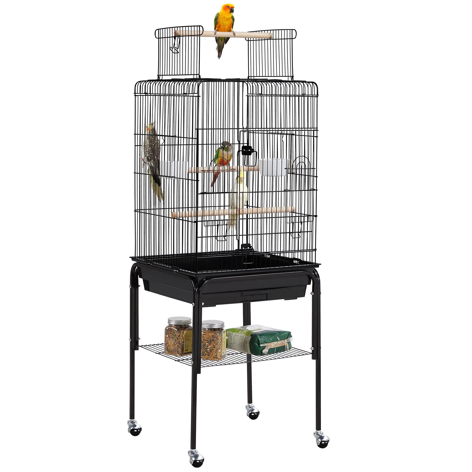 Yaheetech Parrot Cage Bird Cage Open Play Top Budgie Cage with Detachable Stand for Mid-Sized Cockatiel Sun Parakeet Green Cheek Conure Black