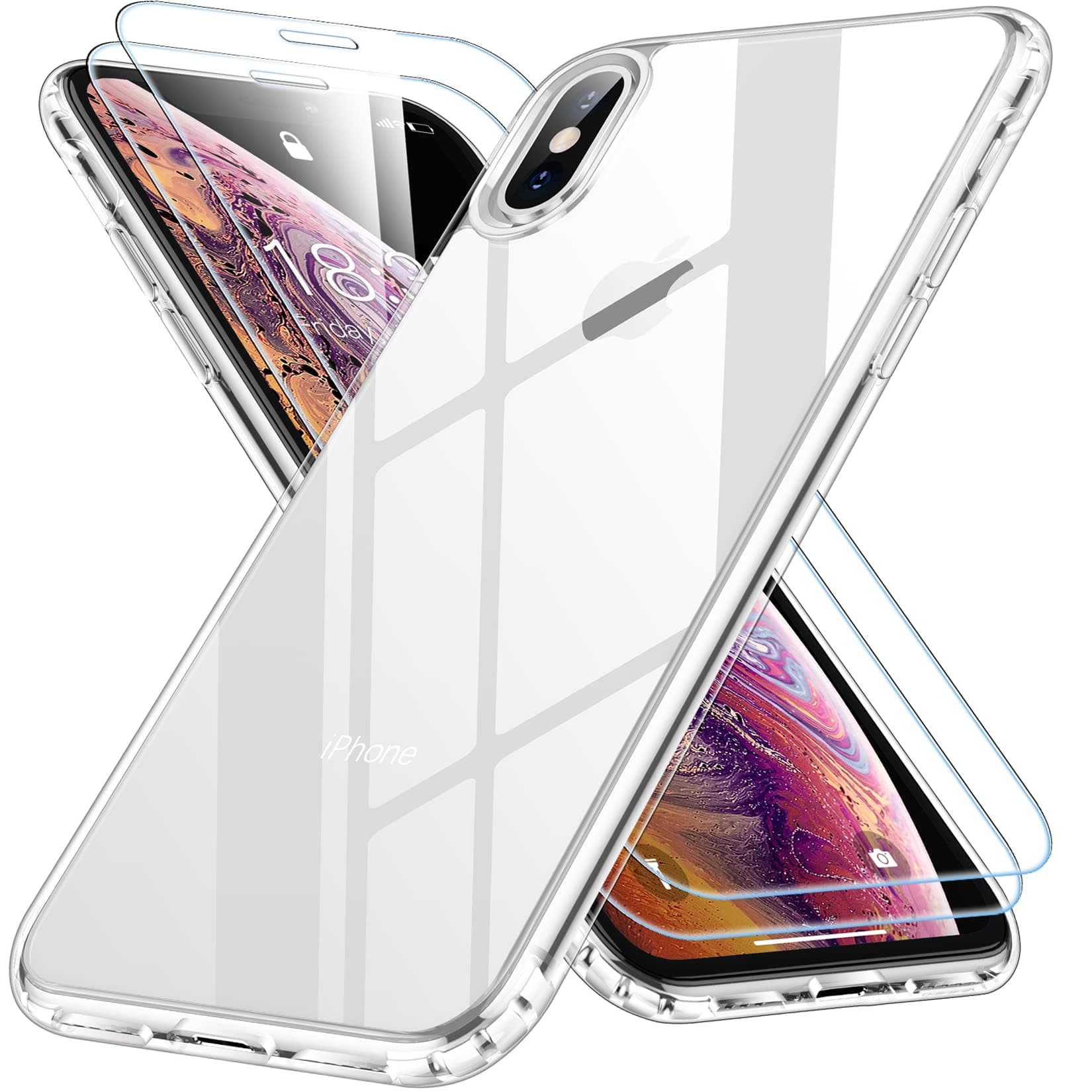 SPIDERCASE for iPhone Xs Max Case, [Crystal Clear Not Yellowing][with 2 Pcs Tempered Glass Screen Protectors] Slim Thin Case, Clear