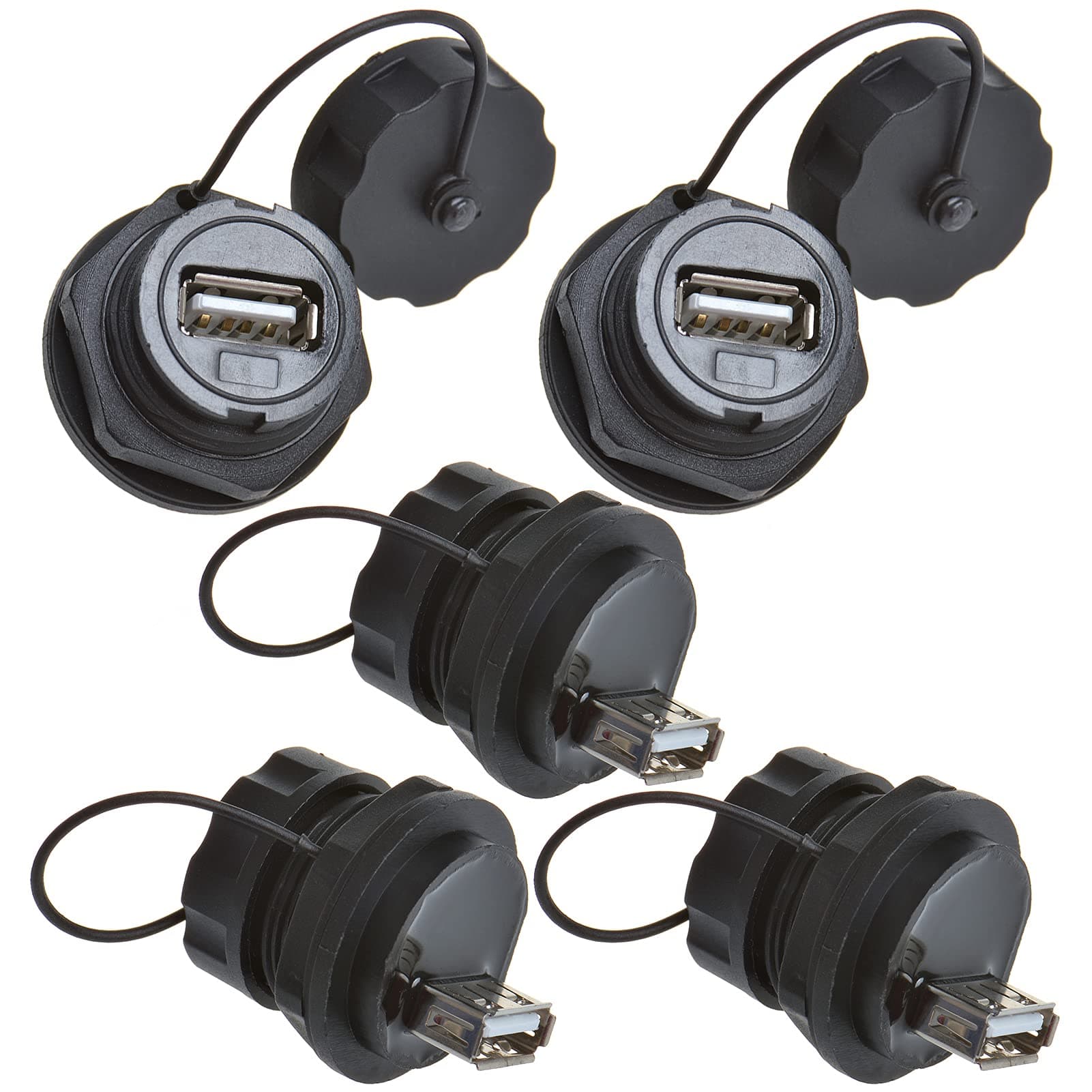 5PCS USB2.0 Panel Mount Connector, IP67 Waterproof Outdoor USB Plug Adapter Female to Female Socket with Waterproof/Dust Cap (M25 5PCS)