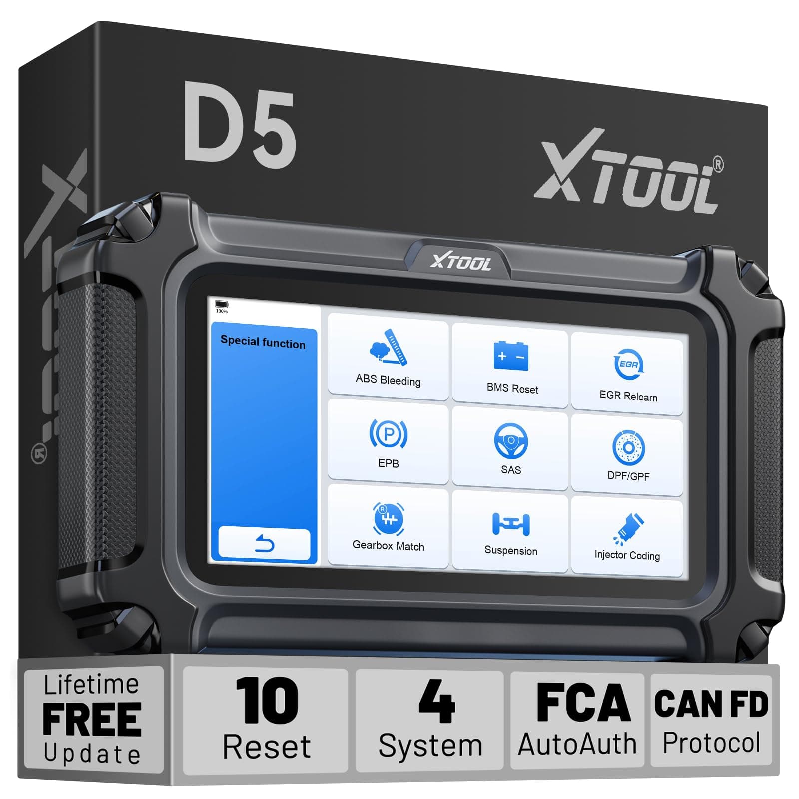 XTOOL D5 Car Code Reader and Reset Tool, Engine ABS SRS Transmission Car Diagnostic Tool with EPB Service, ABS Bleed, Throttle Relearn, Clear Check Engine Light Code Reader with 10 Resets, Free Update