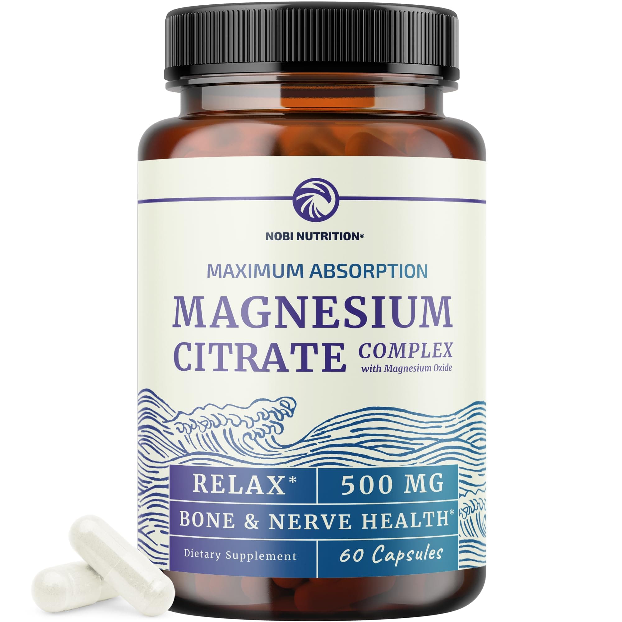 Magnesium Citrate Complex 500 MG for Constipation & Digestion Support | High Absorption Magnesium Supplement | Citrato de Magnesio | Calm & Relaxation | Non-GMO Soy-Free | 60 Mag Citrate Capsules