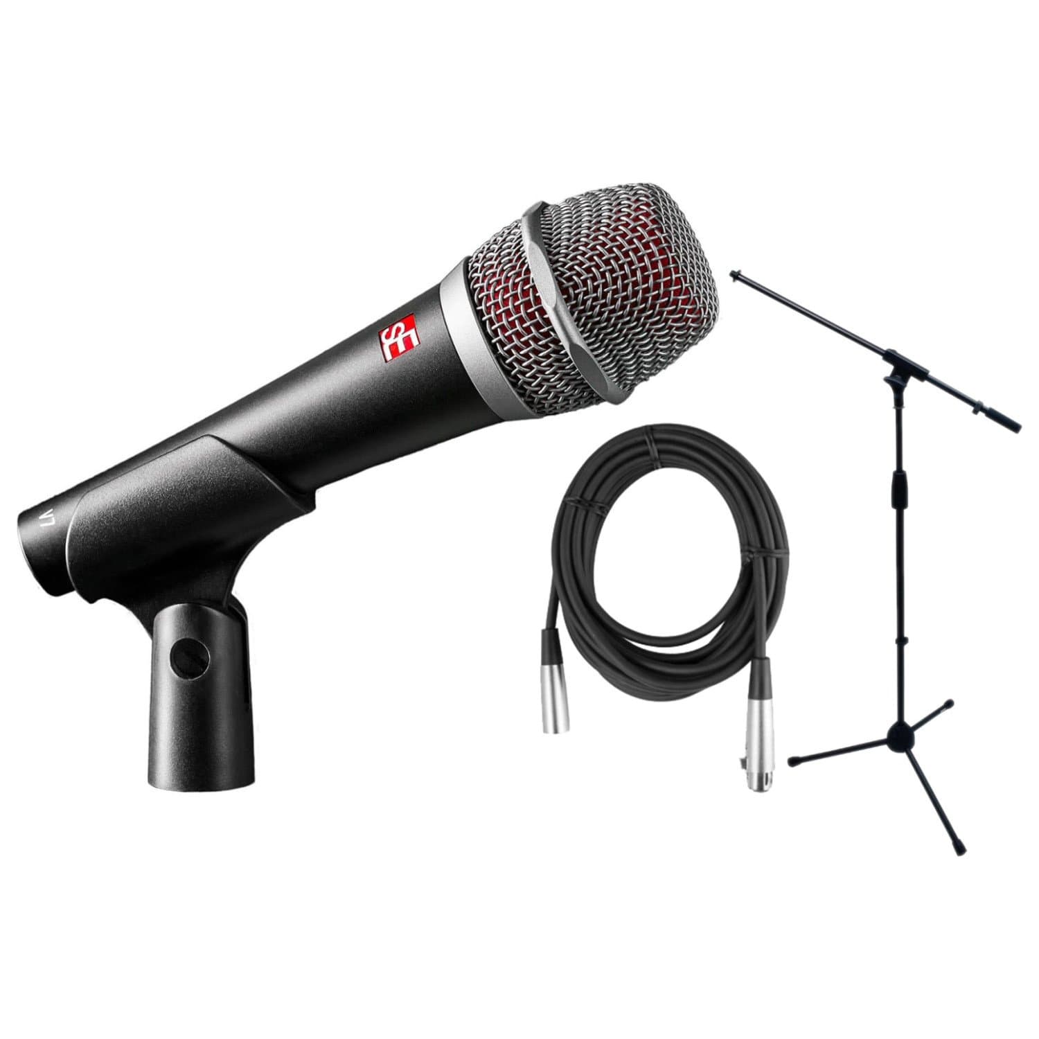 SE Audio V7 Dynamic Vocal Microphone w/Clip, Bag, Boom Stand, and XLR Cable
